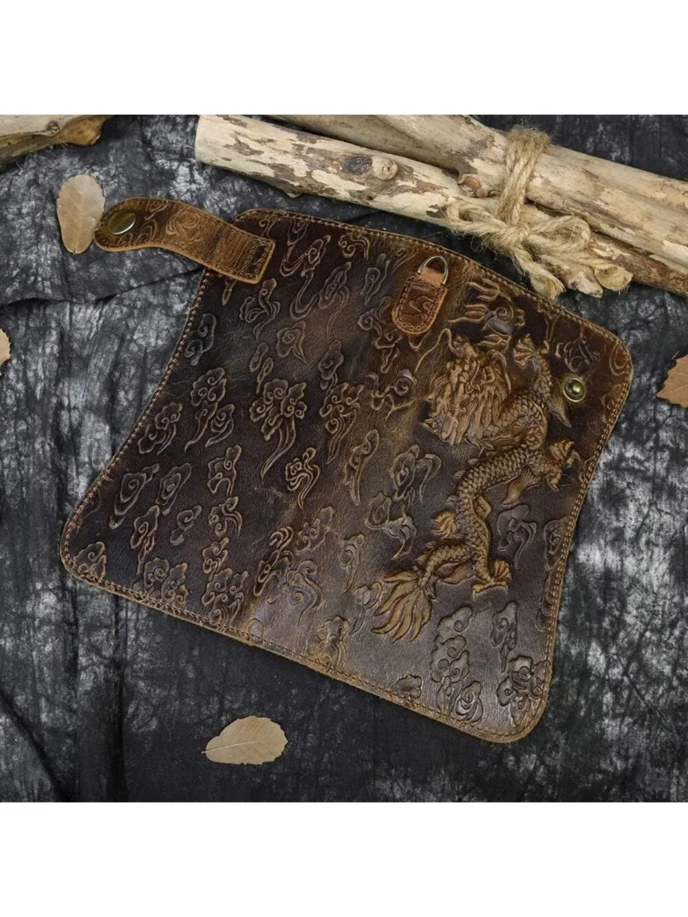 Men's Genuine Leather Long Wallet with Chain, Card Holder & Coin Pocket